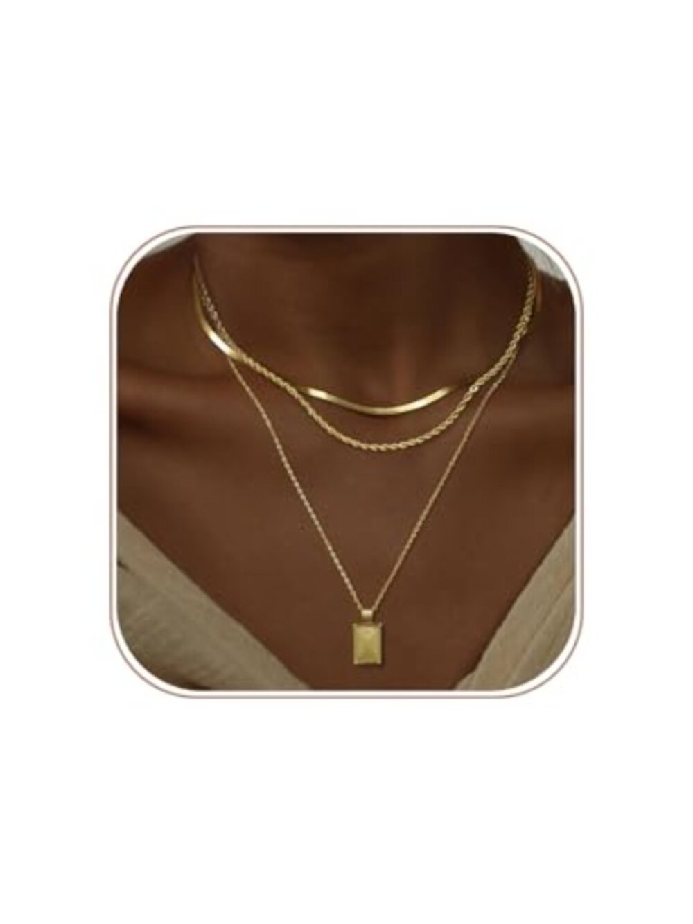 Layered 14K Gold Plated Silver Chain Necklace Set CZ Circle Pendant